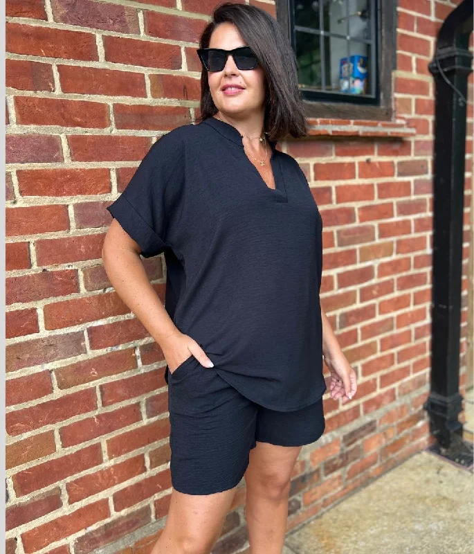 Women's Apparel Brand Name Clothing Discount Extravaganza Black Top & Shorts Co Ord Set Women's Apparel Brand Name Clothing Discount Extravaganza Black Top & Shorts Co Ord Set