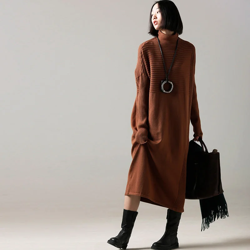 Women's Workout Garments Fashion Forward Fashion Sweater dress outfit Classy high neck Cinched brown Mujer knit dress Women's Workout Garments Fashion Forward Fashion Sweater dress outfit Classy high neck Cinched brown Mujer knit dress