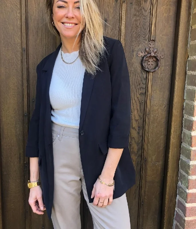 Women's Athletic Outfit Designer Wear On Sale Black Single Button Blazer