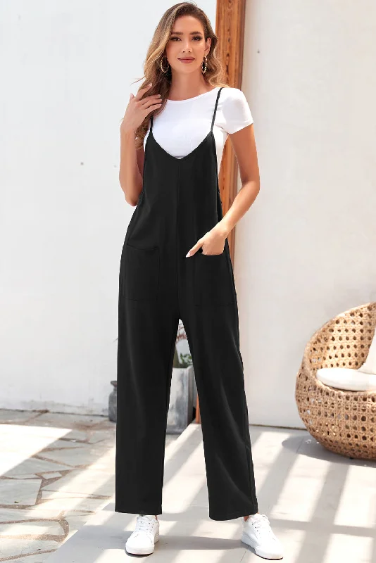 Women's Activewear Apparel Polished Finish Pocketed Adjustable Spaghetti Strap Straight Leg Jumpsuit Women's Activewear Apparel Polished Finish Pocketed Adjustable Spaghetti Strap Straight Leg Jumpsuit