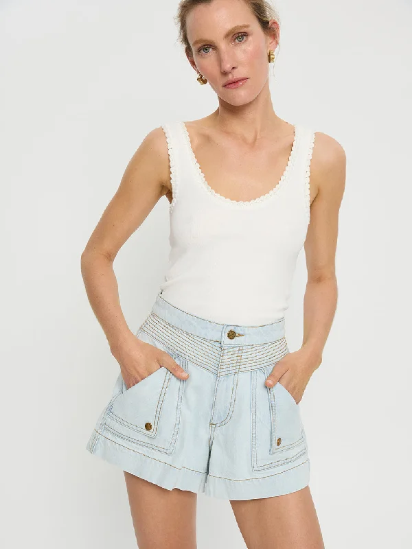 Formal Garments For Women Stylish Savings Celene Denim Short - Pale Blue