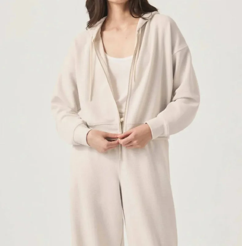 Women's Clothing For Travel Runway Inspired Wear Waffle Scuba Zip-Up Pullover In Moonstone Women's Clothing For Travel Runway Inspired Wear Waffle Scuba Zip-Up Pullover In Moonstone