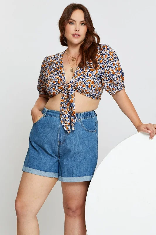 Women's Clothes And Apparel Seasonal Trends Blue Plus High Rise Elastic Waist Relaxed Blue Shorts Women's Clothes And Apparel Seasonal Trends Blue Plus High Rise Elastic Waist Relaxed Blue Shorts
