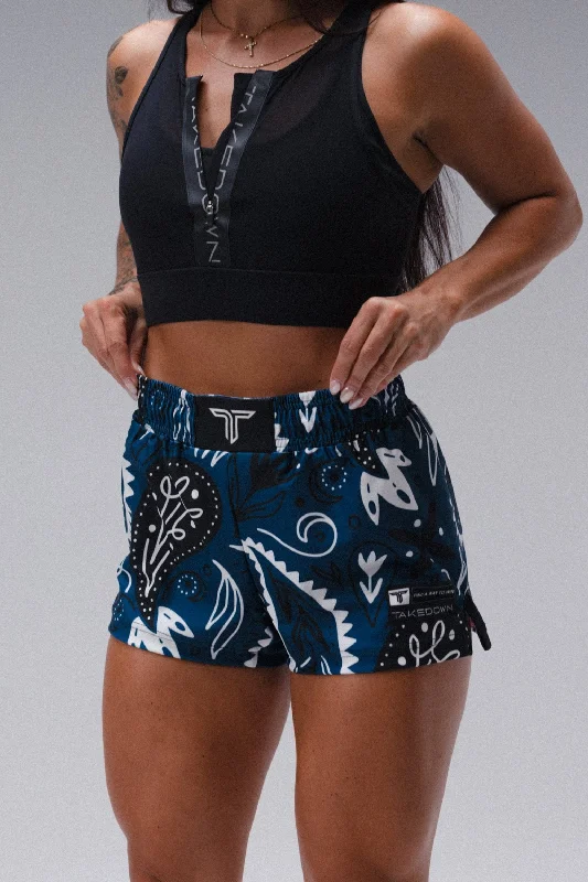 Women's Clothing For Work Modern Romance Bandana Women's Fight Shorts (3" Inseam) - Blue Women's Clothing For Work Modern Romance Bandana Women's Fight Shorts (3" Inseam) - Blue
