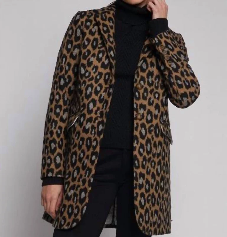 Women's Evening Wear Attire Chic Outfits Oxford Coat In Leopard Knit Jacquard