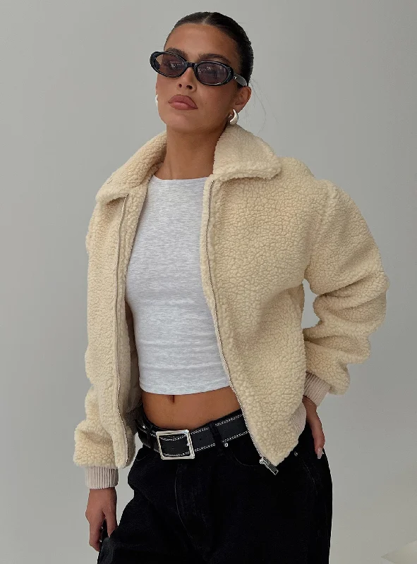 Comfortable Lounge Clothing Stylish Spring Fashion Ferrigia Teddy Jacket Cream