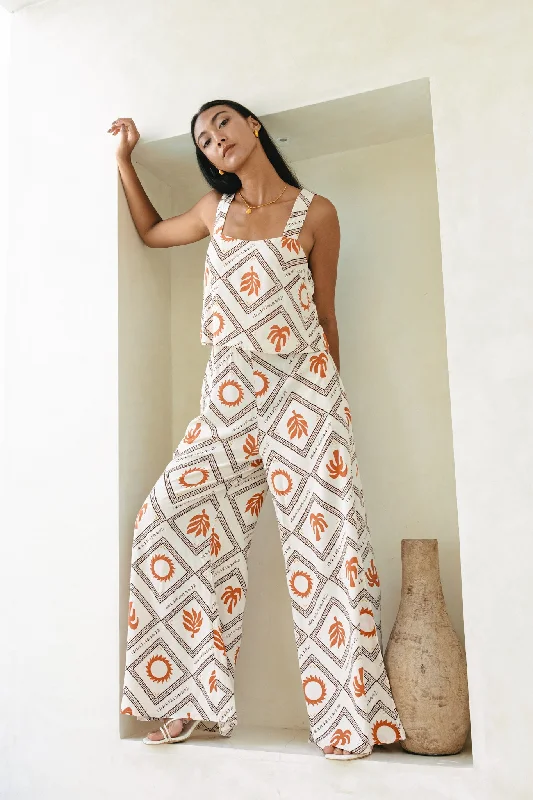 Women's Fashion Clothes Limited Quantities Savita Beige Rust Tropical Jumpsuit