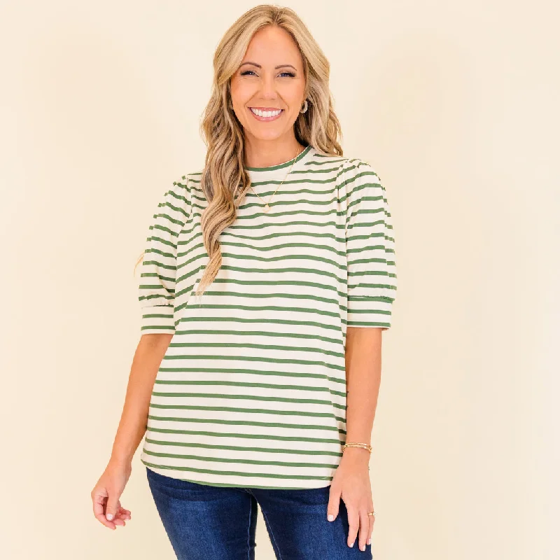Women's Activewear Attire Discover Promotions Signature Stripes Top, Green-White