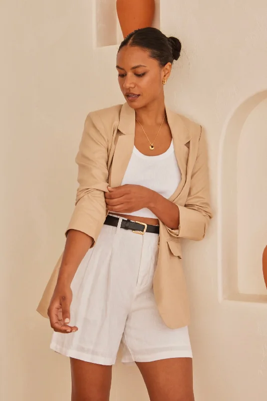 Women's Functional Apparel For Outdoor Activities Final Clearance Aster Desert Sand Linen Single Breasted Longline Blazer Women's Functional Apparel For Outdoor Activities Final Clearance Aster Desert Sand Linen Single Breasted Longline Blazer