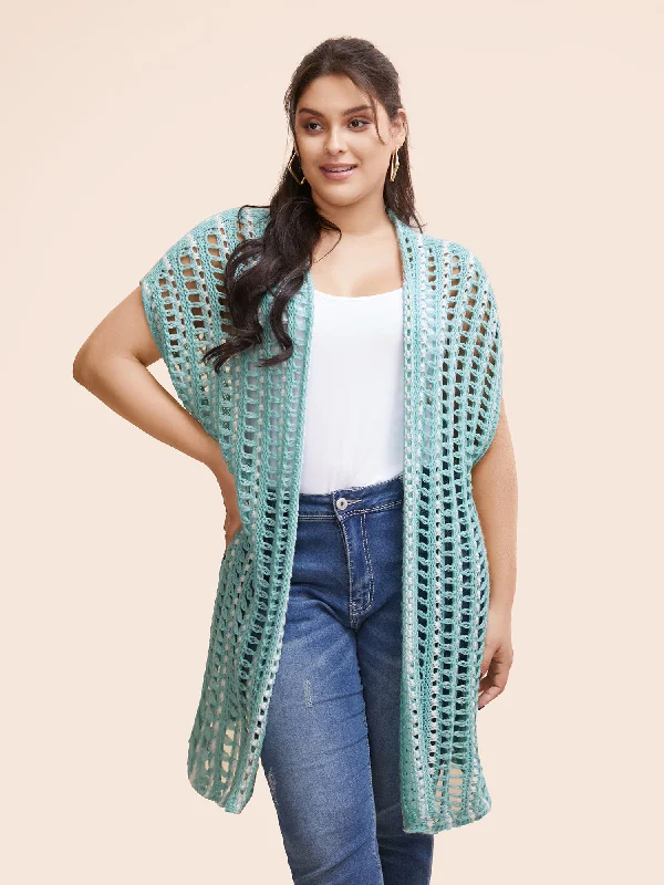 Women's Plus-Size Casual Outfit New In This Season Kimono Collar Cut Out Drop Shoulder Cardigan Women's Plus-Size Casual Outfit New In This Season Kimono Collar Cut Out Drop Shoulder Cardigan