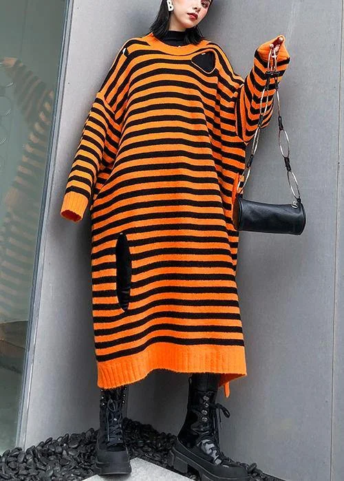 Women's Athletic Garments Seasonal Sale Aesthetic o neck Hole Sweater fall dress DIY orange striped daily knitted dress Women's Athletic Garments Seasonal Sale Aesthetic o neck Hole Sweater fall dress DIY orange striped daily knitted dress