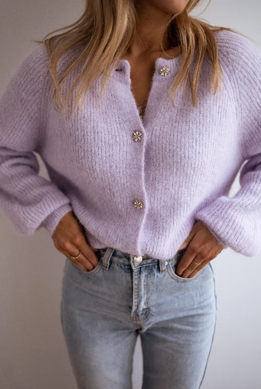 Women's Seasonal Garments Fashion Forward Lilac Isa Cardigan with Shiny Buttons