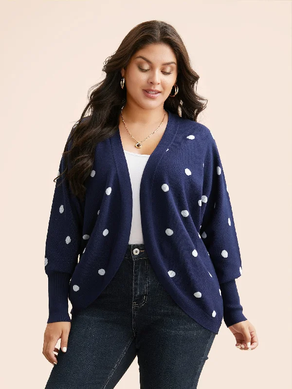 Women's Outfit Fashion For Every Occasion Polka Dot Curved Hem Dolman Sleeve Cardigan Women's Outfit Fashion For Every Occasion Polka Dot Curved Hem Dolman Sleeve Cardigan