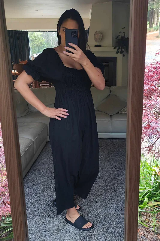 Women's Comfy Loungewear Outfit Shop Sale Items Black - Shirred Bust Milly Jumpsuit
