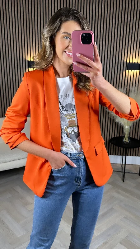 Women's Outfit Budget Friendly McKinley Orange Ruched Sleeve Blazer
