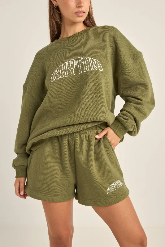 Women's Everyday Apparel Clearance Sale, All Cheap College Crew Neck Fleece Olive