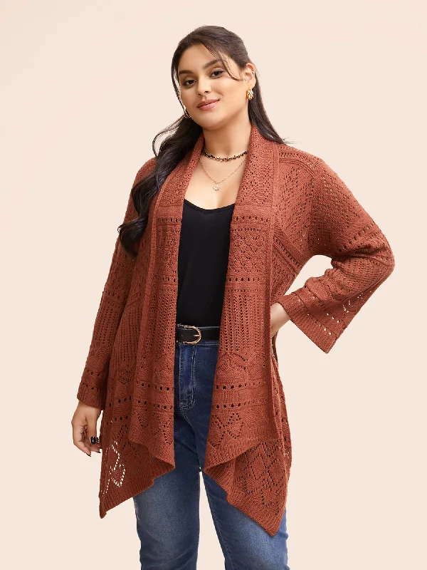 Women's Transitional Outfit Best Seller Texture Cut Out Bell Sleeve Cardigan