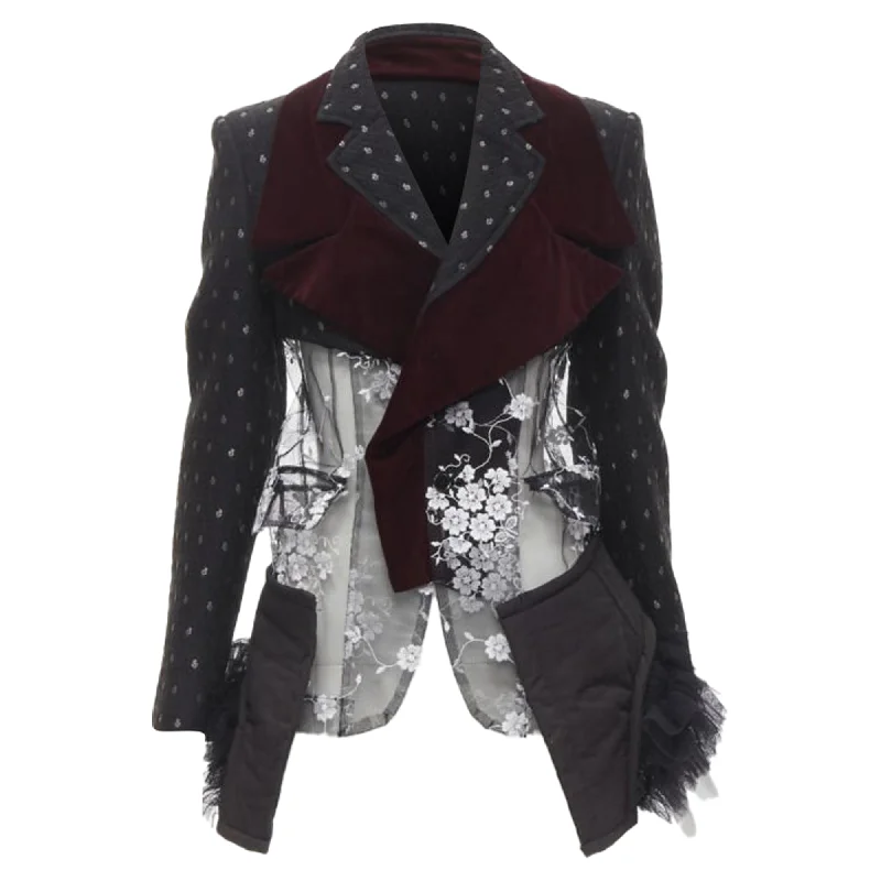 Women's Elegant Evening Attire Versatile Outfits Comme des Garcons velvet floral mesh tulle blazer Women's Elegant Evening Attire Versatile Outfits Comme des Garcons velvet floral mesh tulle blazer