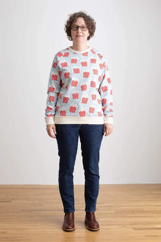 Luxury Women's Clothing Cutting Edge Fashion Adult Sweatshirt - Popcorn Sky Blue