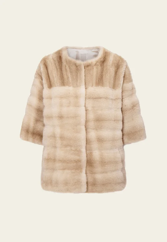 Women's Stylish Professional Garments Trend Driven Wardrobe Ombré effect Panelled Fur Cropped Coat