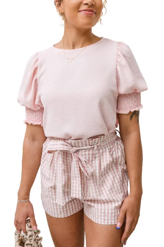 Women's Tops And Clothing Graceful Movement Prim & Pretty Gingham Tie Shorts In Pink Women's Tops And Clothing Graceful Movement Prim & Pretty Gingham Tie Shorts In Pink