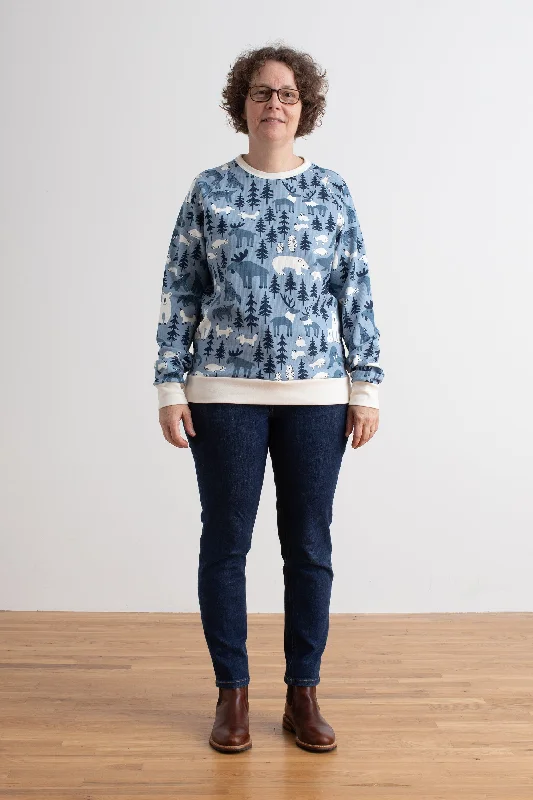 Classic Clothes For Women Casual Yet Stylish Separates Adult Sweatshirt - Northern Animals Mountain Blue Classic Clothes For Women Casual Yet Stylish Separates Adult Sweatshirt - Northern Animals Mountain Blue