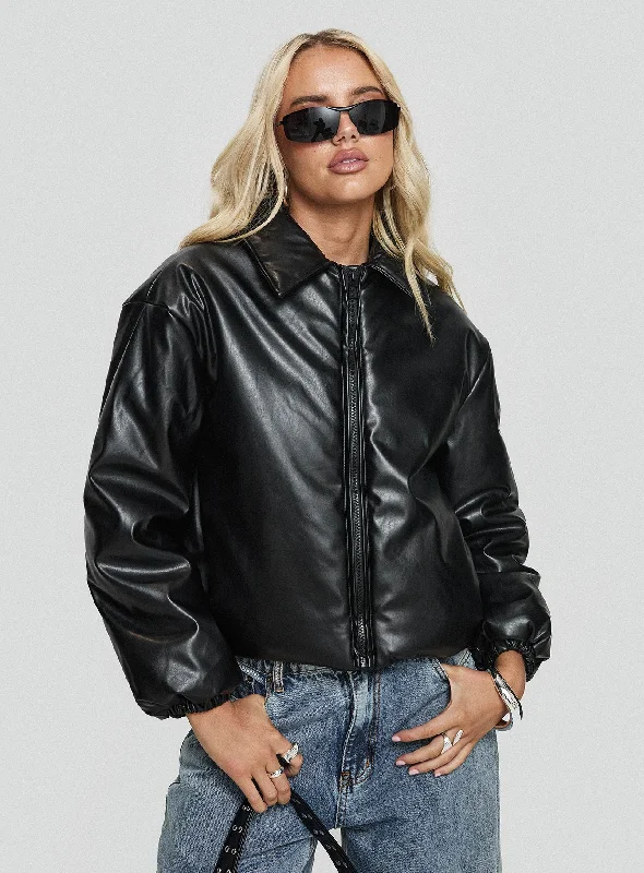 Women's Functional Outfit For Outdoor Activities Daily Deals Nantes Faux Leather Bomber Jacket Black Women's Functional Outfit For Outdoor Activities Daily Deals Nantes Faux Leather Bomber Jacket Black