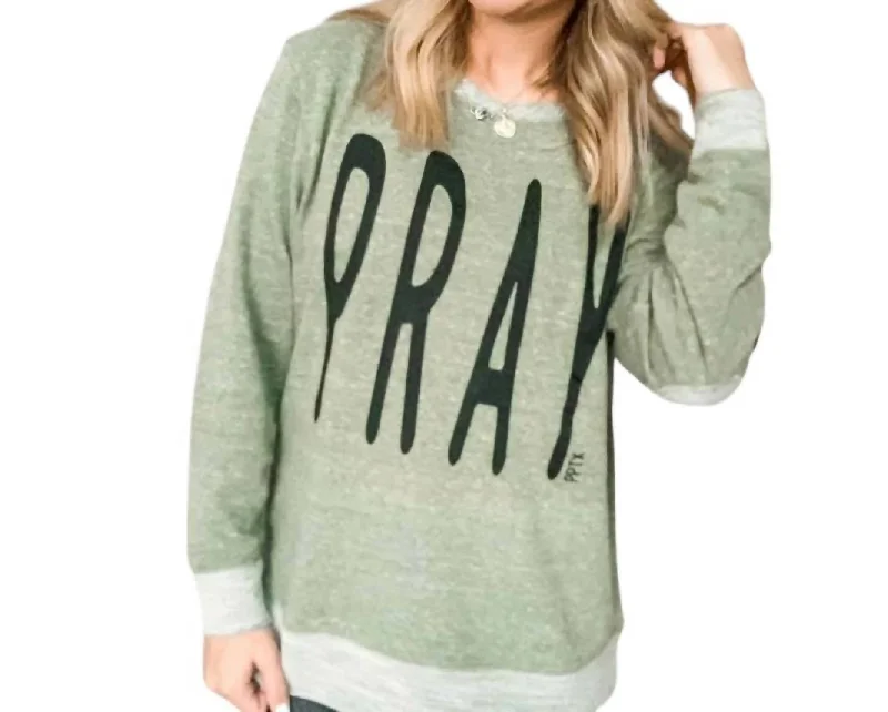 Women's Casual Garments From Casual To Classy Pray Pullover In Olive