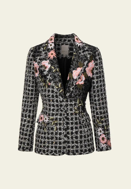 Women's Outerwear Clothing Evening Looks Notched-lapel Sequine-detail Embroidered Jacket