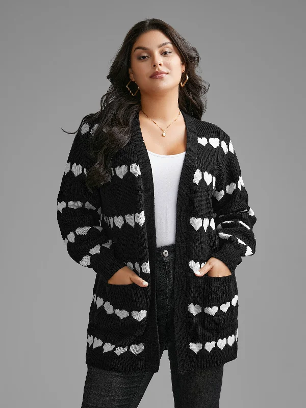 Sustainable Fashion Clothing For Women Chic Outfits Heart Pattern Jacquard Patch Pocket Cardigan Sustainable Fashion Clothing For Women Chic Outfits Heart Pattern Jacquard Patch Pocket Cardigan