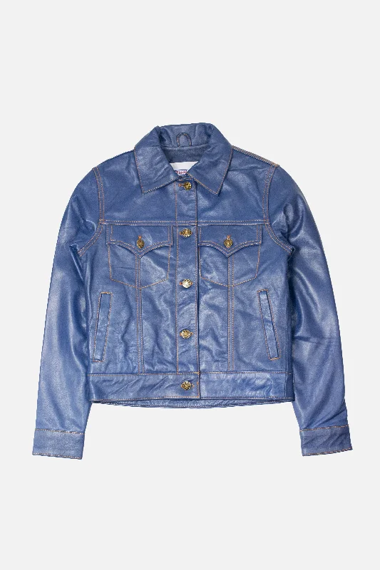 Women's Clothing Sets Summer Fashion Modfather Clothing - Women's Leather Blue - Trucker Jacket Women's Clothing Sets Summer Fashion Modfather Clothing - Women's Leather Blue - Trucker Jacket
