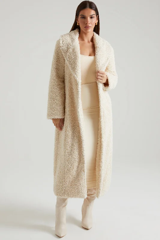 Women's Work Outfit For The Office Flash Sales Long Shearling Coat in Cream