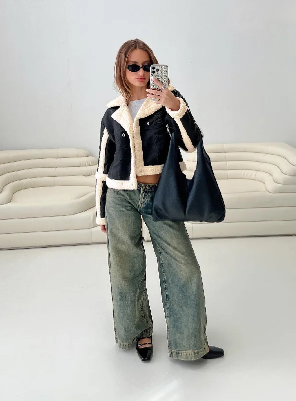 Women's Clothing For Holiday Travel Low Price Special Talines Teddy Trim Jacket Black/Cream Women's Clothing For Holiday Travel Low Price Special Talines Teddy Trim Jacket Black/Cream