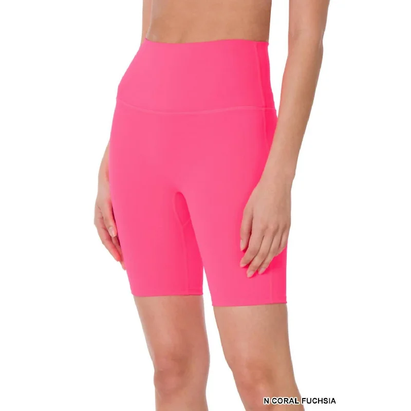 Women's Layered Outfit Buy More, Save More High Rise Wide Waistband Biker Shorts In Fuchsia Women's Layered Outfit Buy More, Save More High Rise Wide Waistband Biker Shorts In Fuchsia