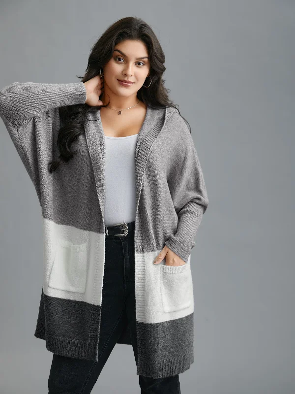 Women's Clothes For The Office Tropical Island - Inspired Attire Color Block Dolman Sleeves Hooded Knit Cardigan Women's Clothes For The Office Tropical Island - Inspired Attire Color Block Dolman Sleeves Hooded Knit Cardigan