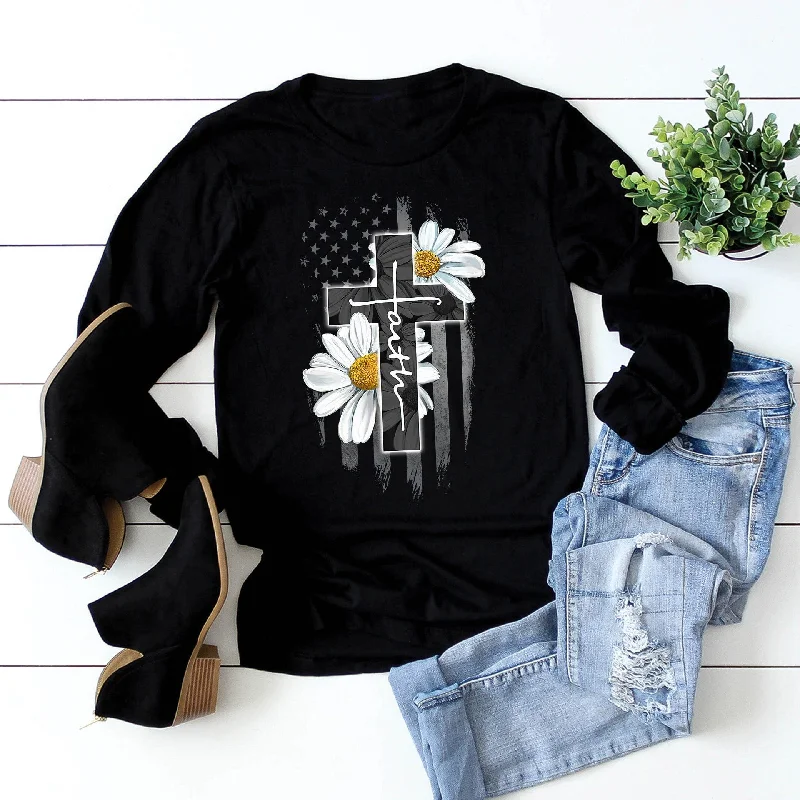 Women's Clothing For Travel Score Big On Glamorous Red - Carpet Styles Faith Flag Daisy Long Sleeve Women's Clothing For Travel Score Big On Glamorous Red - Carpet Styles Faith Flag Daisy Long Sleeve