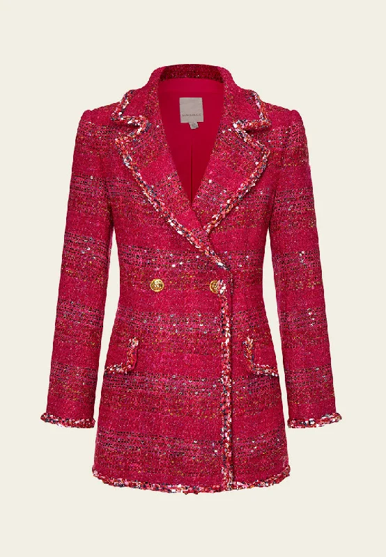 Women's Attire Limited Stock, Big Discounts Stripped Frayed-trim Single-breasted Cropped Coat Women's Attire Limited Stock, Big Discounts Stripped Frayed-trim Single-breasted Cropped Coat