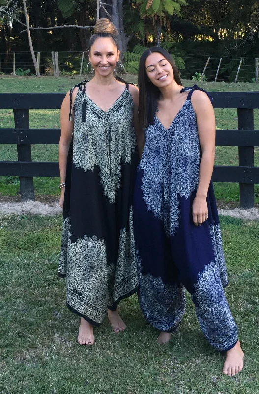 Women's Clothes Vintage Retro Party Wear Mandala Feather Tie Up Jumpsuit