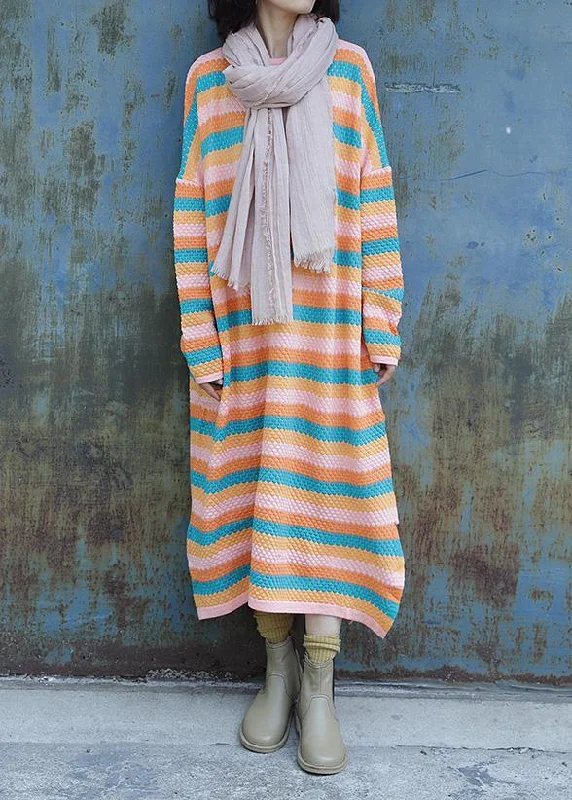 Women's Outdoor Attire Beat The Heat In Tropical Styles Chunky o neck Sweater side open dress outfit plus size striped baggy knitted tops Women's Outdoor Attire Beat The Heat In Tropical Styles Chunky o neck Sweater side open dress outfit plus size striped baggy knitted tops