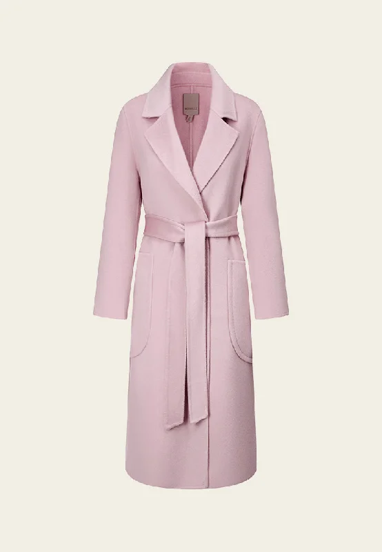 Chic Women's Attire Trendy Aesthetics Shawl-Lapel Wrap-knotted Patch-pocket Coat