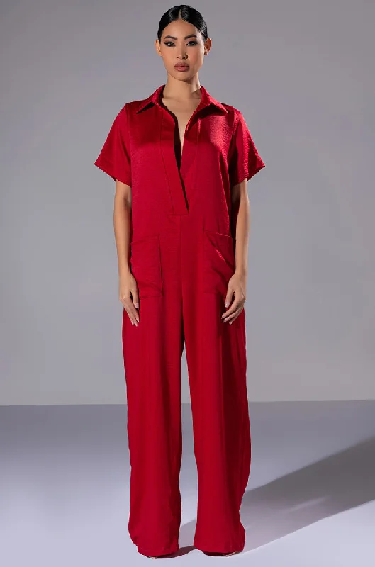Women's Evening Clothing Best-Sellers SILENT DREAMER SHORT SLEEVE SATIN JUMPSUIT