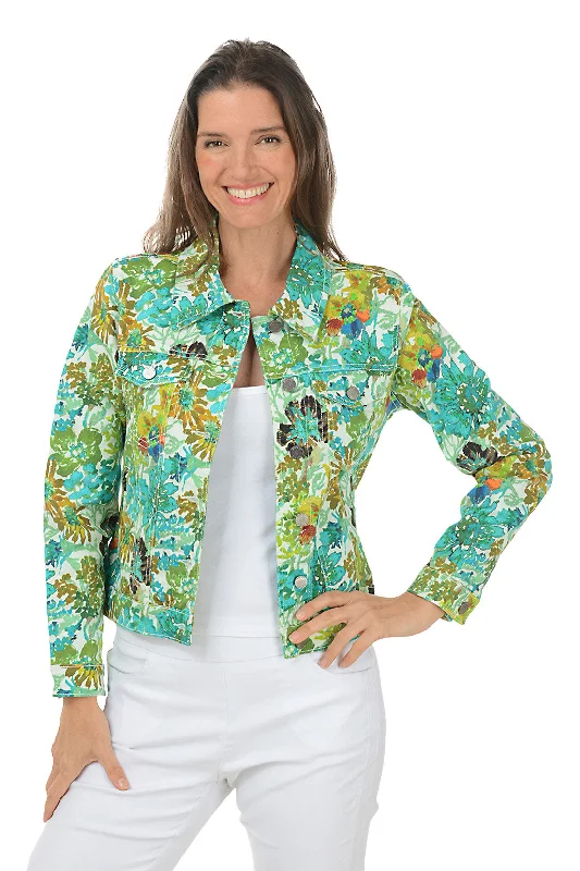 Women's Comfortable Apparel Tropical Island - Inspired Attire Summer Garden Denim Jacket
