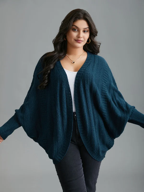 Timeless Women's Clothing Chic Style Curvy Ribbed Hem Cocoon Knit Cardigan