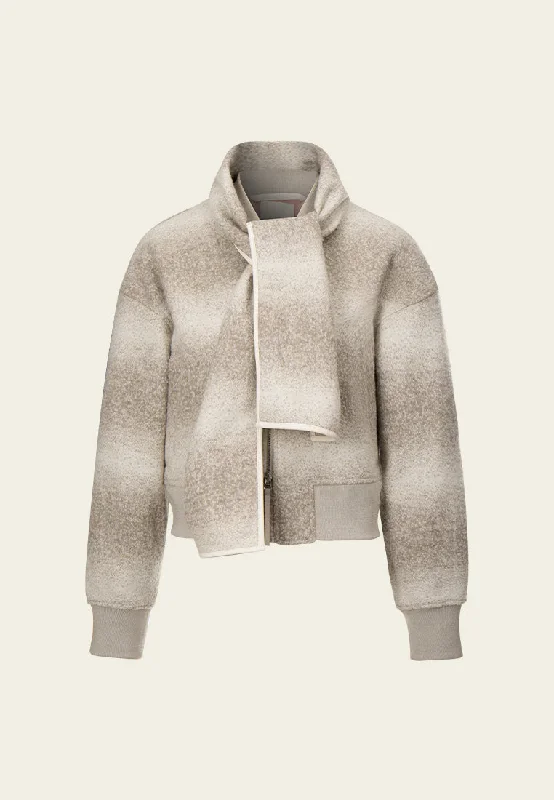Women's Office Clothing Budget Friendly Ombré Effect Tie-neck Two-way Zip-up Jacket Women's Office Clothing Budget Friendly Ombré Effect Tie-neck Two-way Zip-up Jacket