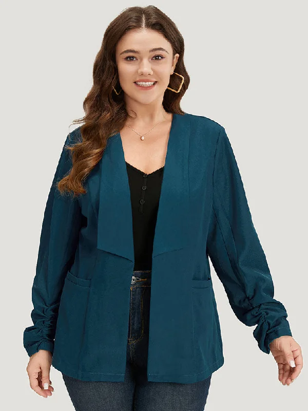 Women's Casual Attire Season Offer Solid Lapel Collar Drape Pocket Ruched Cuffs Blazer Women's Casual Attire Season Offer Solid Lapel Collar Drape Pocket Ruched Cuffs Blazer