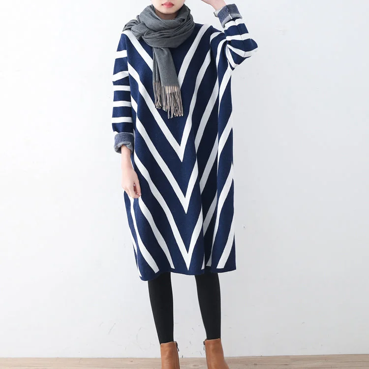Vintage-Inspired Women's Apparel Quick Grab Deals Cozy blue striped sweater dress plus size clothing fall dresses Elegant unique pullover long sleeve Vintage-Inspired Women's Apparel Quick Grab Deals Cozy blue striped sweater dress plus size clothing fall dresses Elegant unique pullover long sleeve