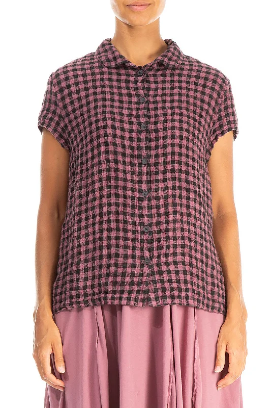 Women's Professional Apparel Weekend Exclusive Short Sleeves Mauve Taupe Check Linen Jacket Women's Professional Apparel Weekend Exclusive Short Sleeves Mauve Taupe Check Linen Jacket