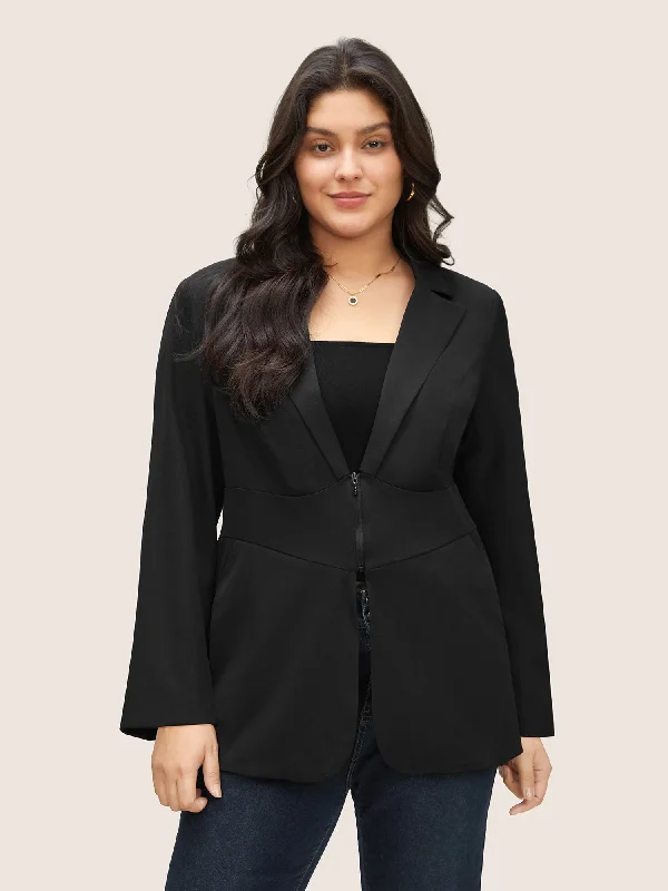 Women's Office Outfit Daily Deals Plain Suit Collar Tummy Control Half Zip Blazer