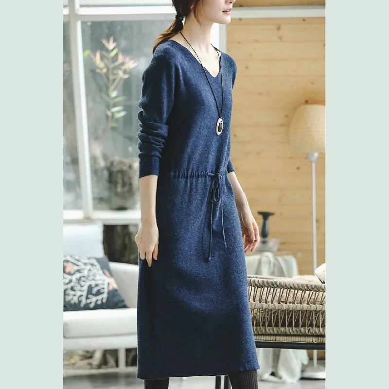 Women's Athletic Apparel Trending Items warm blue knit dresses fall fashion V neck long knit sweaters casual drawstring pullover sweater Women's Athletic Apparel Trending Items warm blue knit dresses fall fashion V neck long knit sweaters casual drawstring pullover sweater