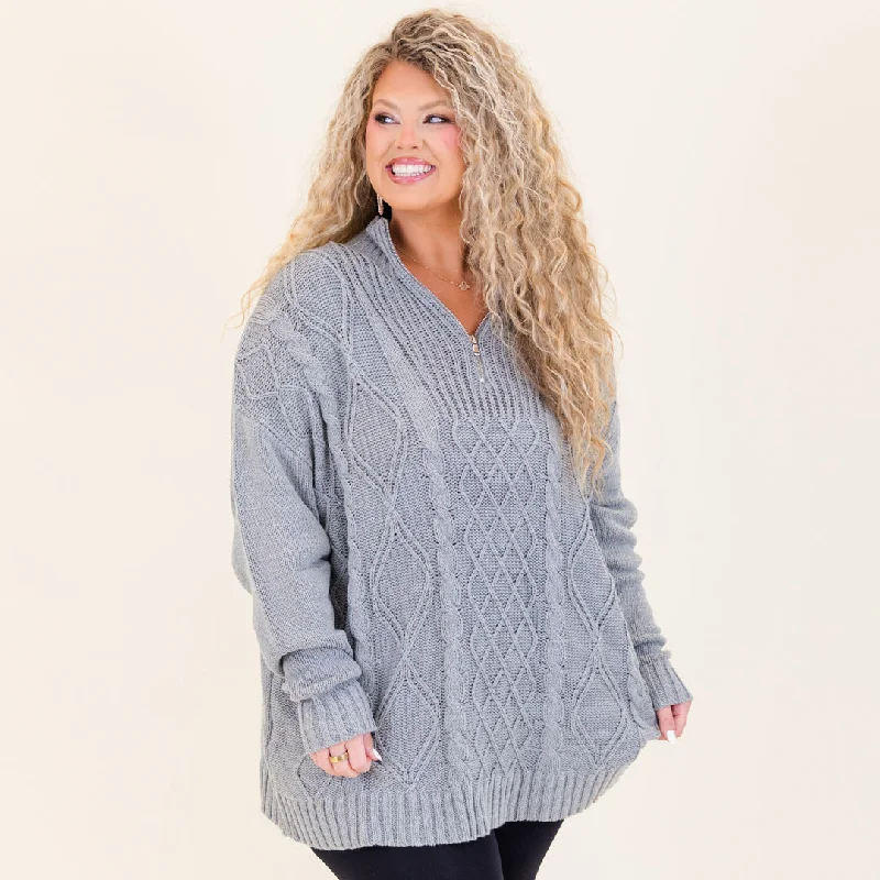 Women's Festive Attire Chic Styles Cable Knit Classic Sweater, Gray